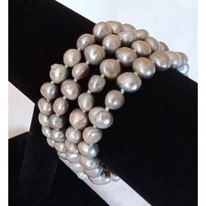 BBJ 4 Strand Silver Gray Cultured Pearl Bracelet Sterling Trombone Clasp 7.5"